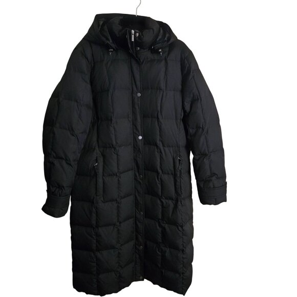 Lands' End Black Down Removable Hood Inside Outside Pockets Puffer Coat Size XL